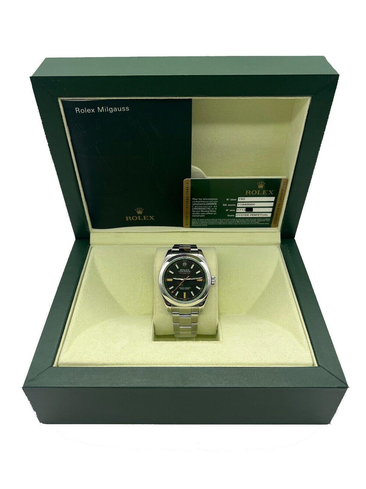 Rolex Milgauss 116400GV Black Dial Green Crystal Stainless Steel Box Paper 2