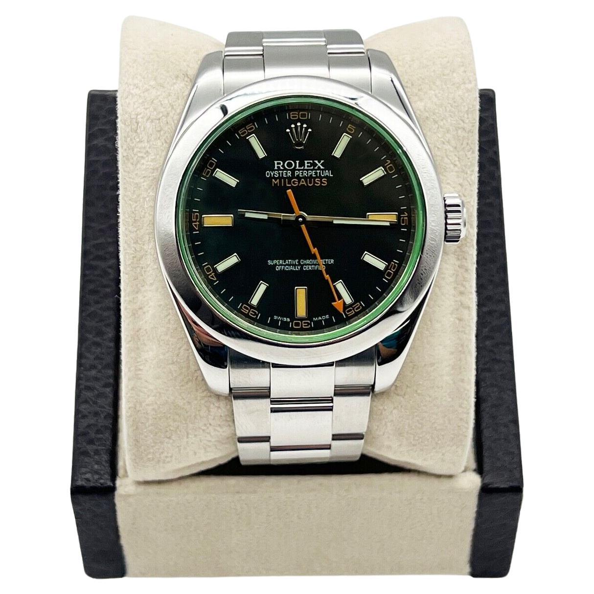 Rolex Milgauss 116400GV Black Dial Green Crystal Stainless Steel Box Paper