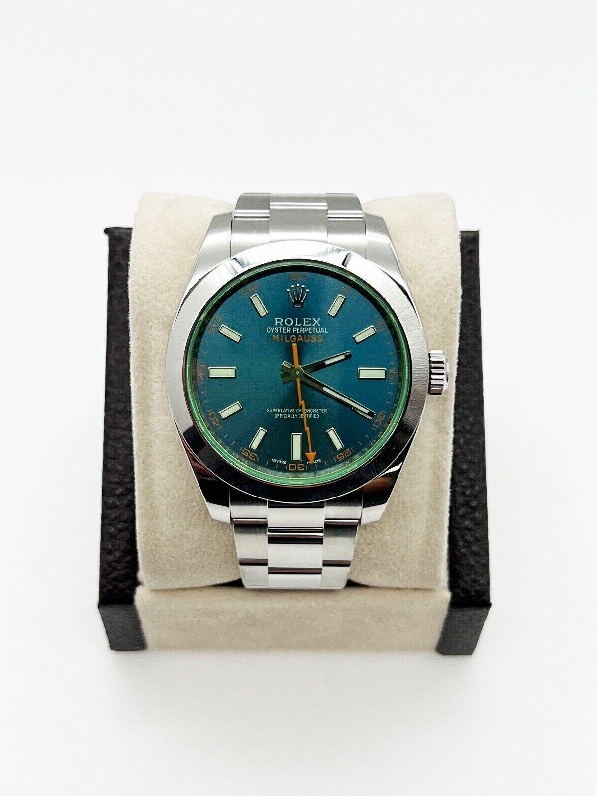 
Style Number: 116400GV



Serial: 4904K***



Year: 2016

 

Model: Milgauss

 

Case Material: Stainless Steel

 

Band: Stainless Steel

  

Bezel: Stainless Steel

  

Dial: Blue

 

Face: Green Sapphire Crystal

 

Case Size: 40mm

 

Includes: