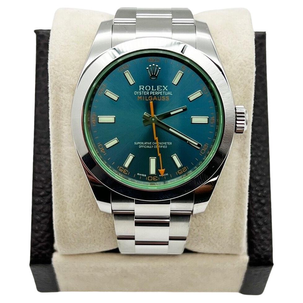 Rolex Milgauss 116400GV cadran vert cristal bleu en acier inoxydable 2016 Boîte papier en vente