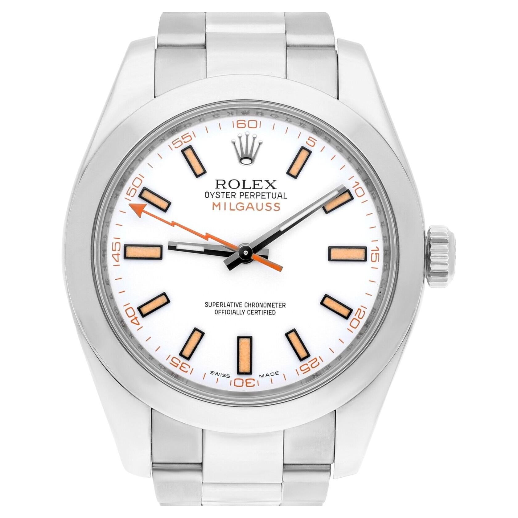 Rolex Milgauss 40mm 116400 Stainless Steel Men's Watch Oyster White Dial MINT