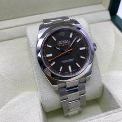 Rolex Milgauss 40mm 116400 Steel Black Dial Orange Hand Automatic Watch B&P