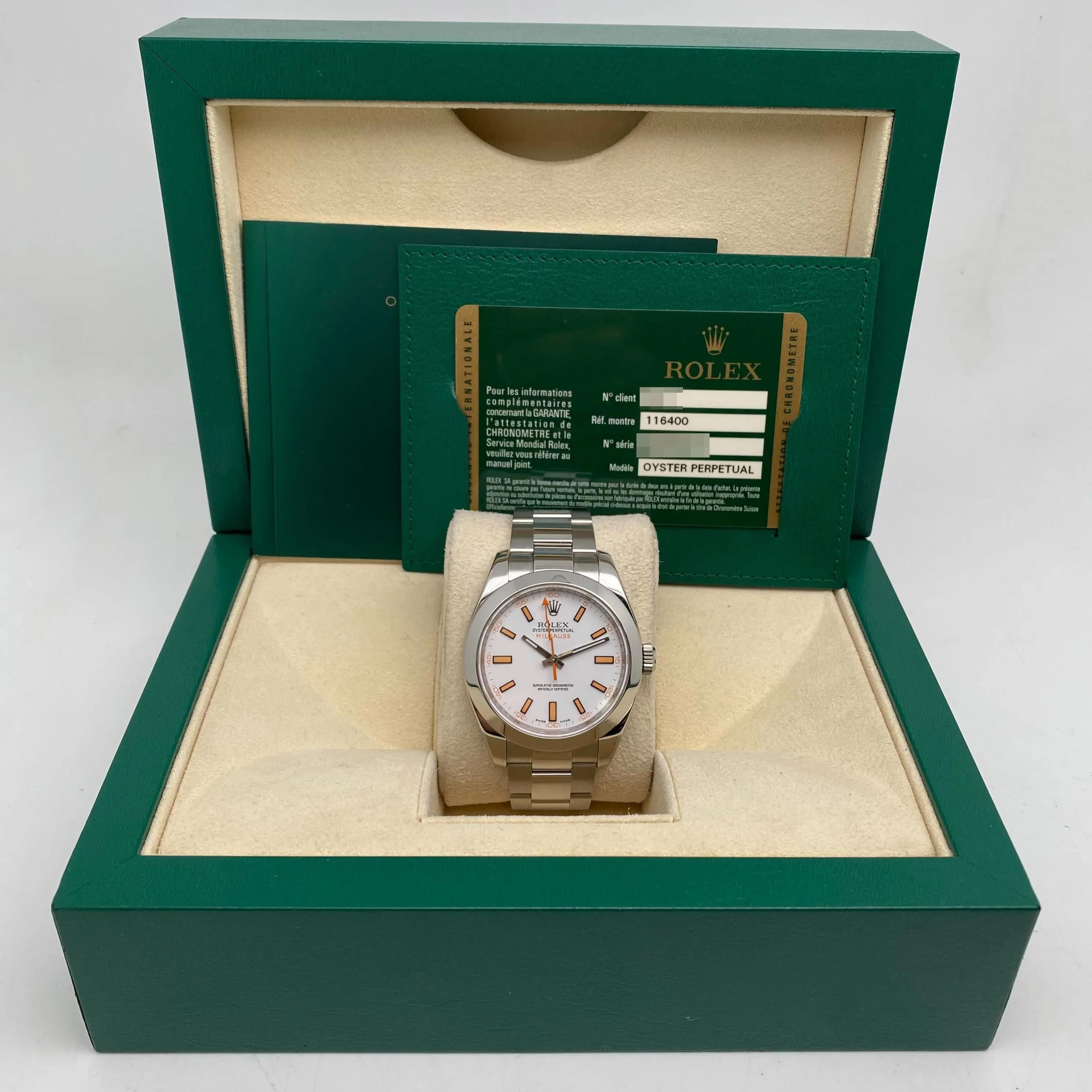 Rolex Milgauss 40mm 116400 Steel White Dial Automatic Men Watch Box Papers For Sale