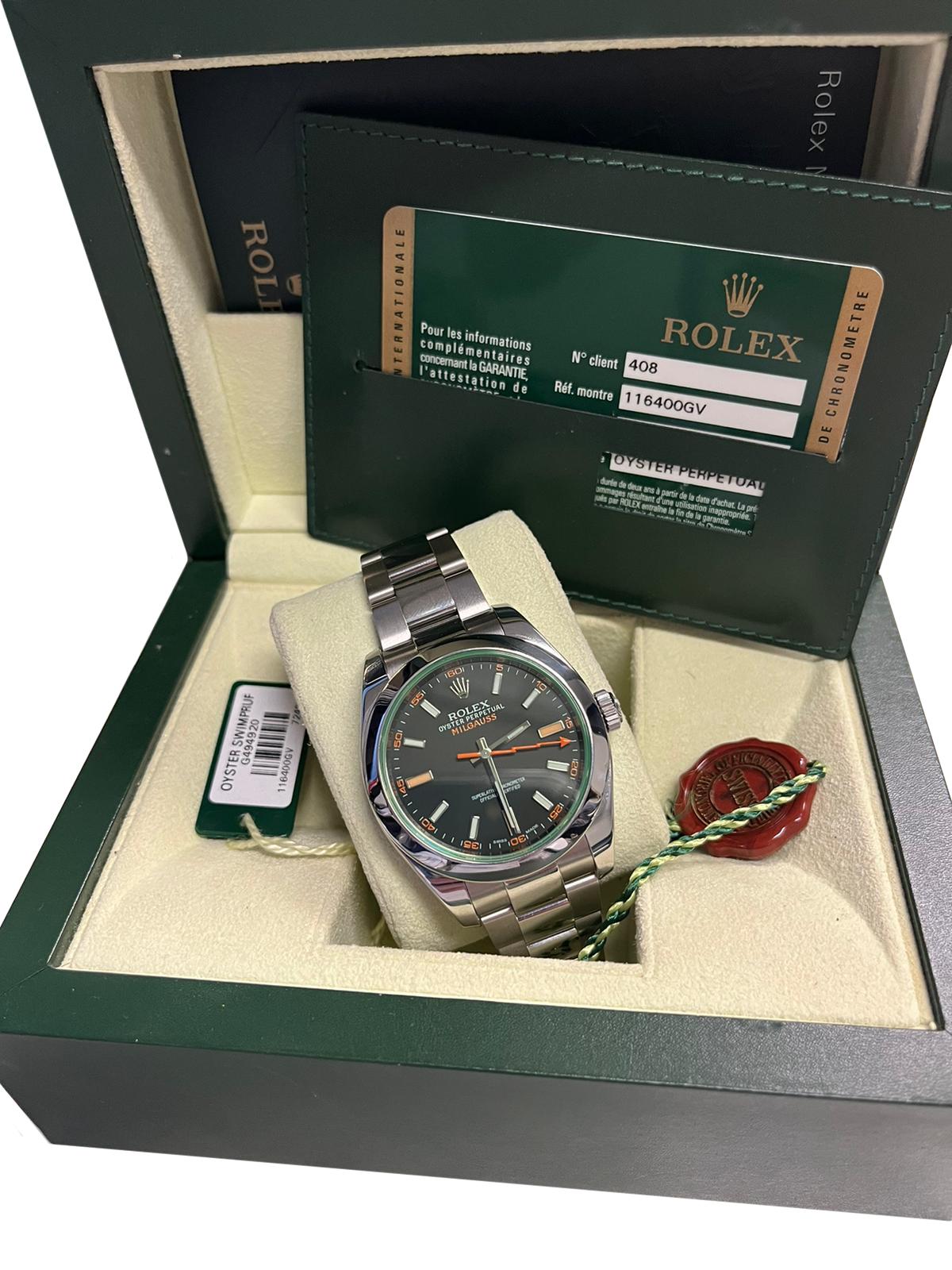 Rolex Milgauss Black Dial Green Crystal Stainless Steel Watch 116400GV 3