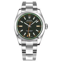 Used Rolex Milgauss Black Dial Green Crystal Stainless Steel Watch 116400GV
