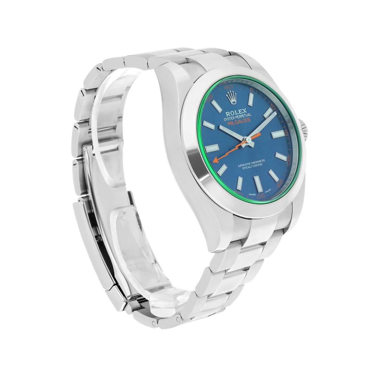 Rolex Milgauss 40mm Oyster 116400GV Stainless Steel Watch Blue Dial For Sale 2