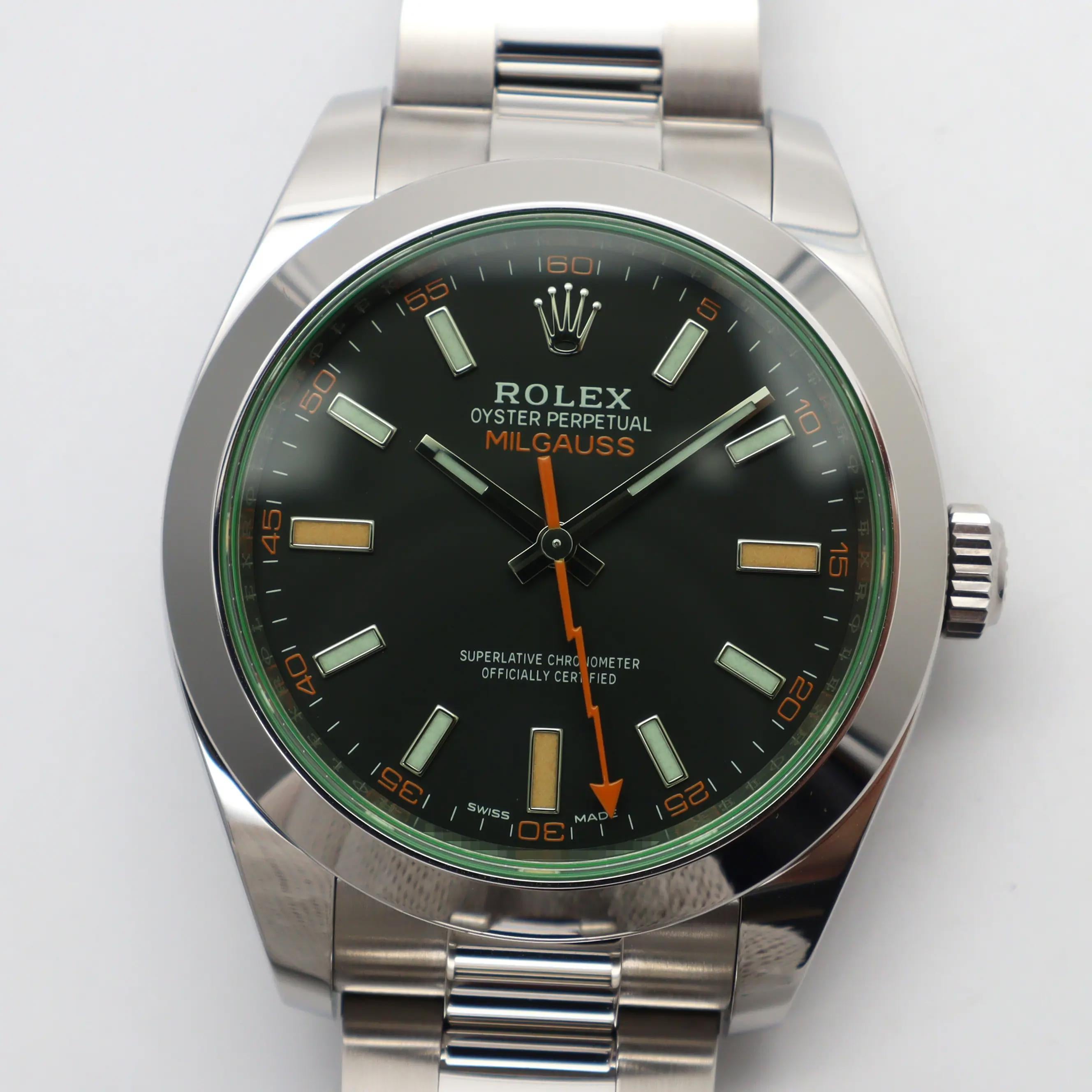 Men's Rolex Milgauss 40mm Stainless Steel Black Dial Automatic Mens Watch 116400GV For Sale