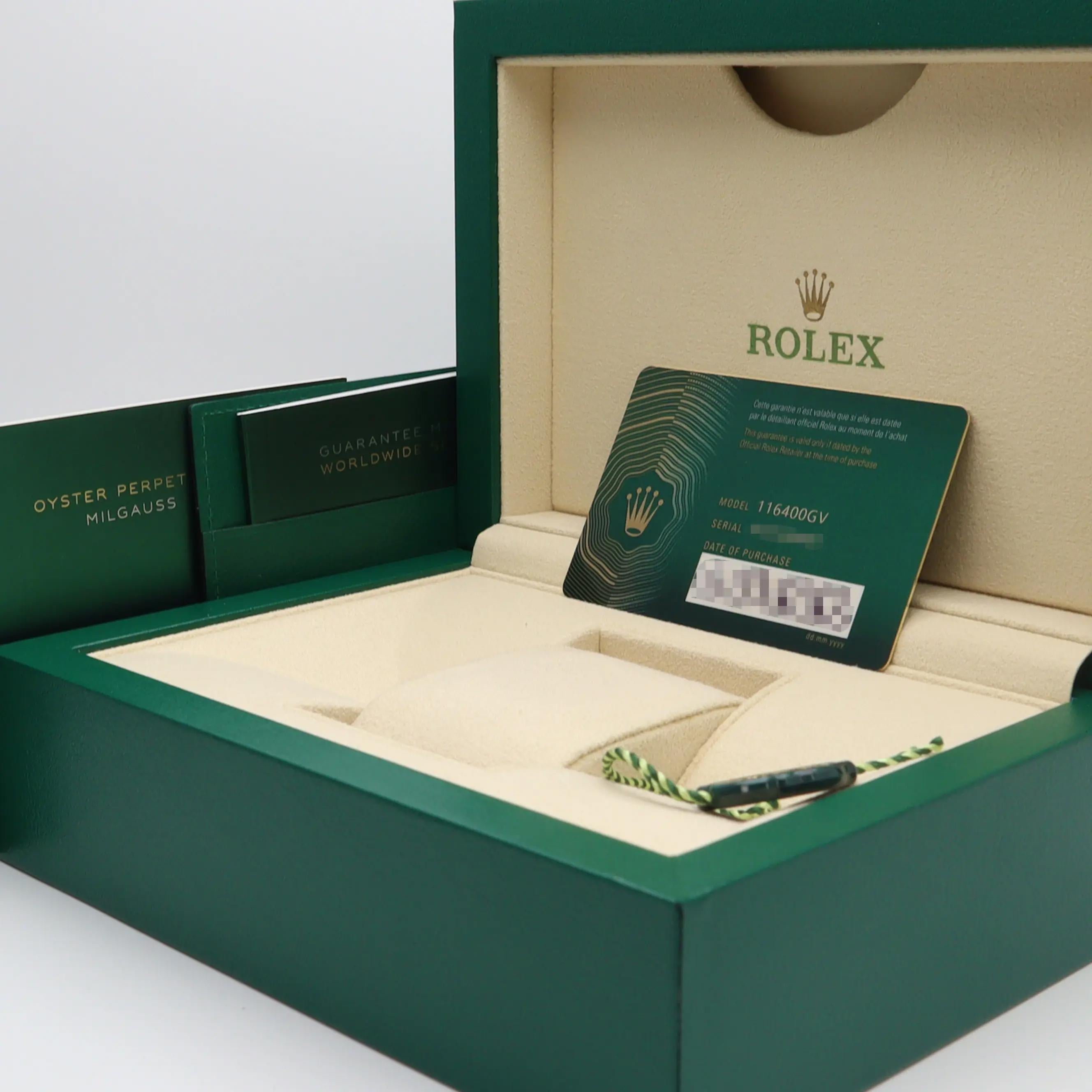 Rolex Milgauss 40mm Stainless Steel Black Dial Automatic Mens Watch 116400GV en vente 2