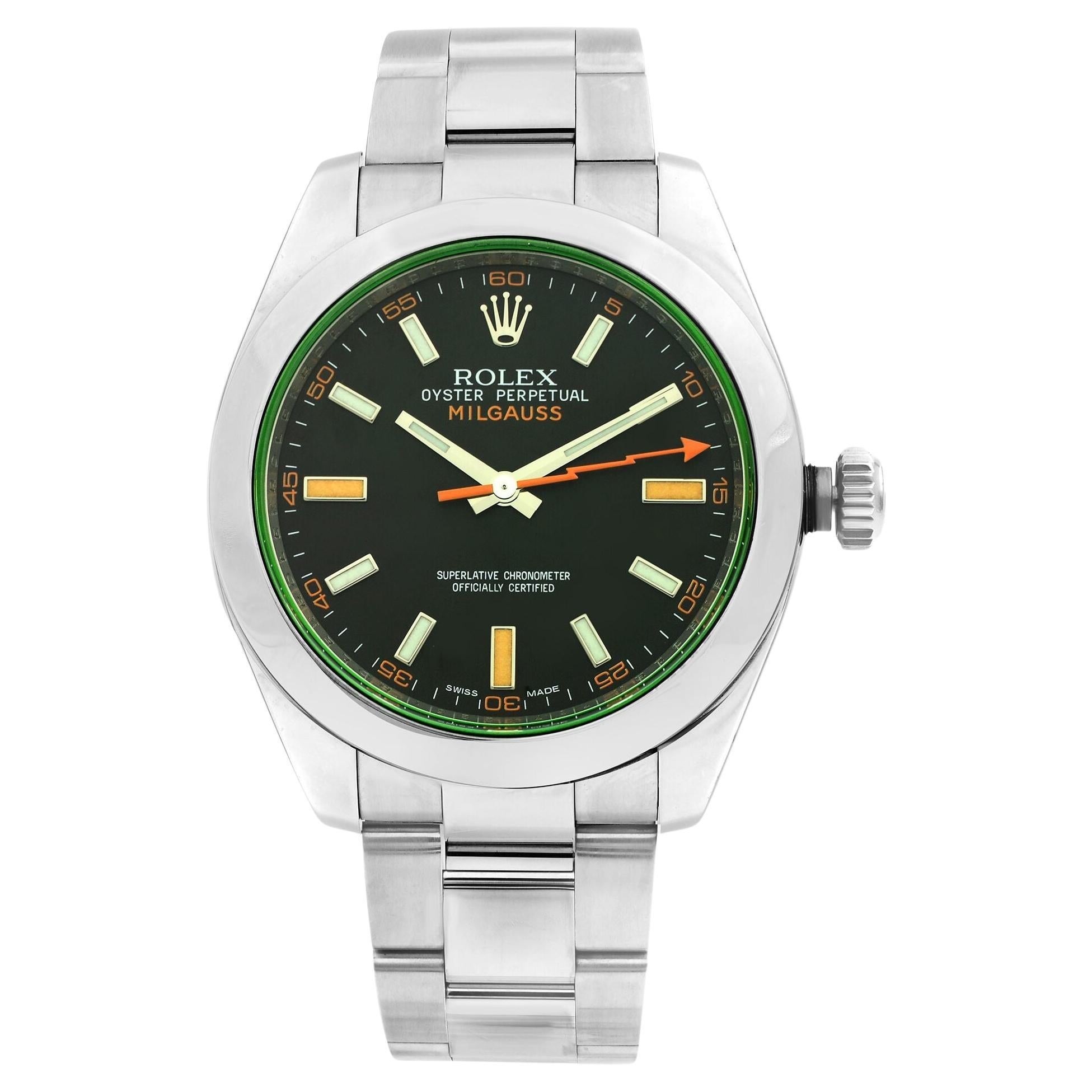 Rolex Milgauss 40mm Stainless Steel Black Dial Automatic Mens Watch 116400GV For Sale