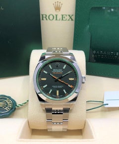 Rolex Milgauss 40mm Stainless Steel Black Dial Green Crystal Mens Watch 116400GV