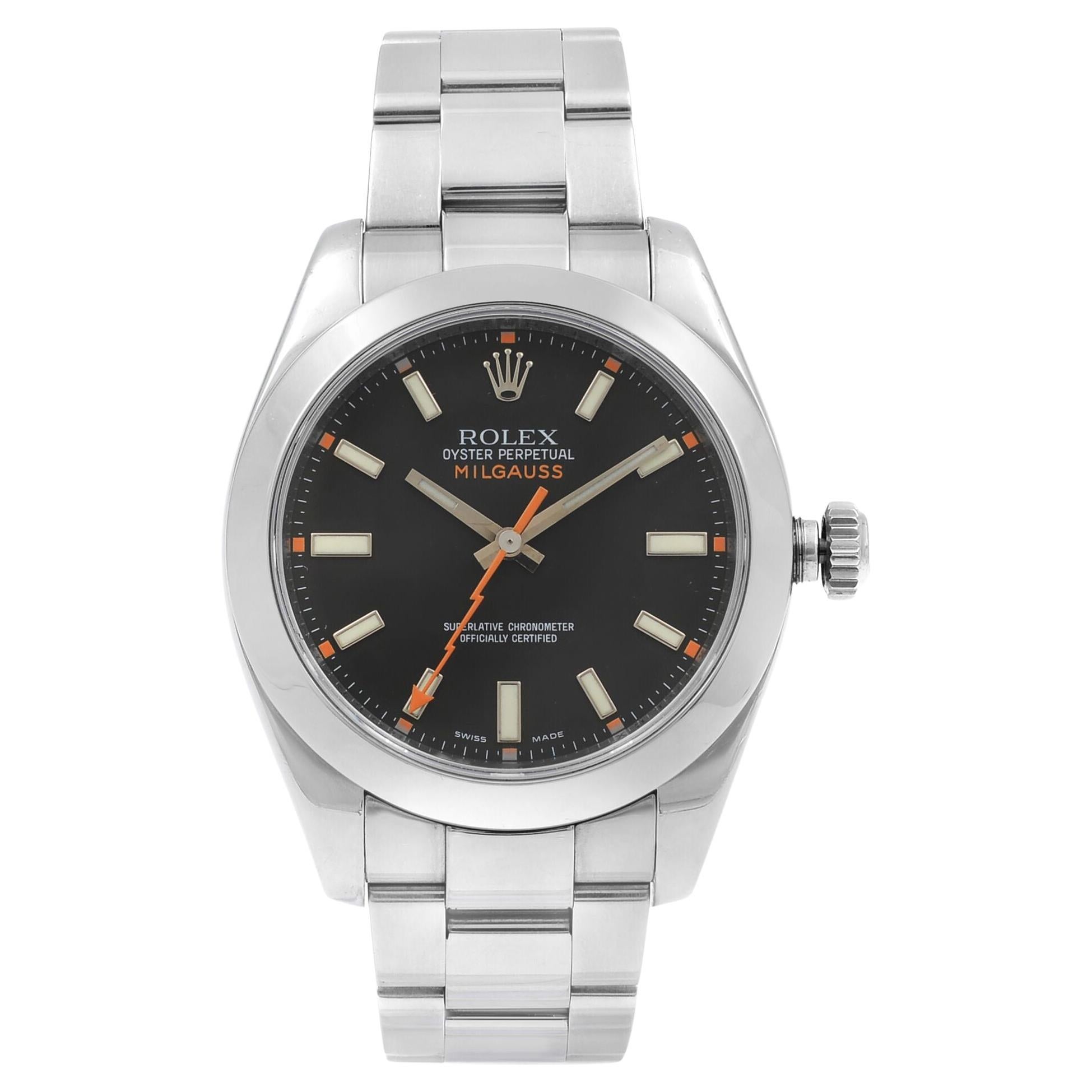 Rolex Milgauss Steel Black Dial Orange Hand Automatic Men Watch 116400