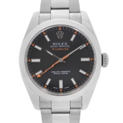 Rolex Milgauss Steel Black Dial Orange Hand Automatic Mens Watch 116400