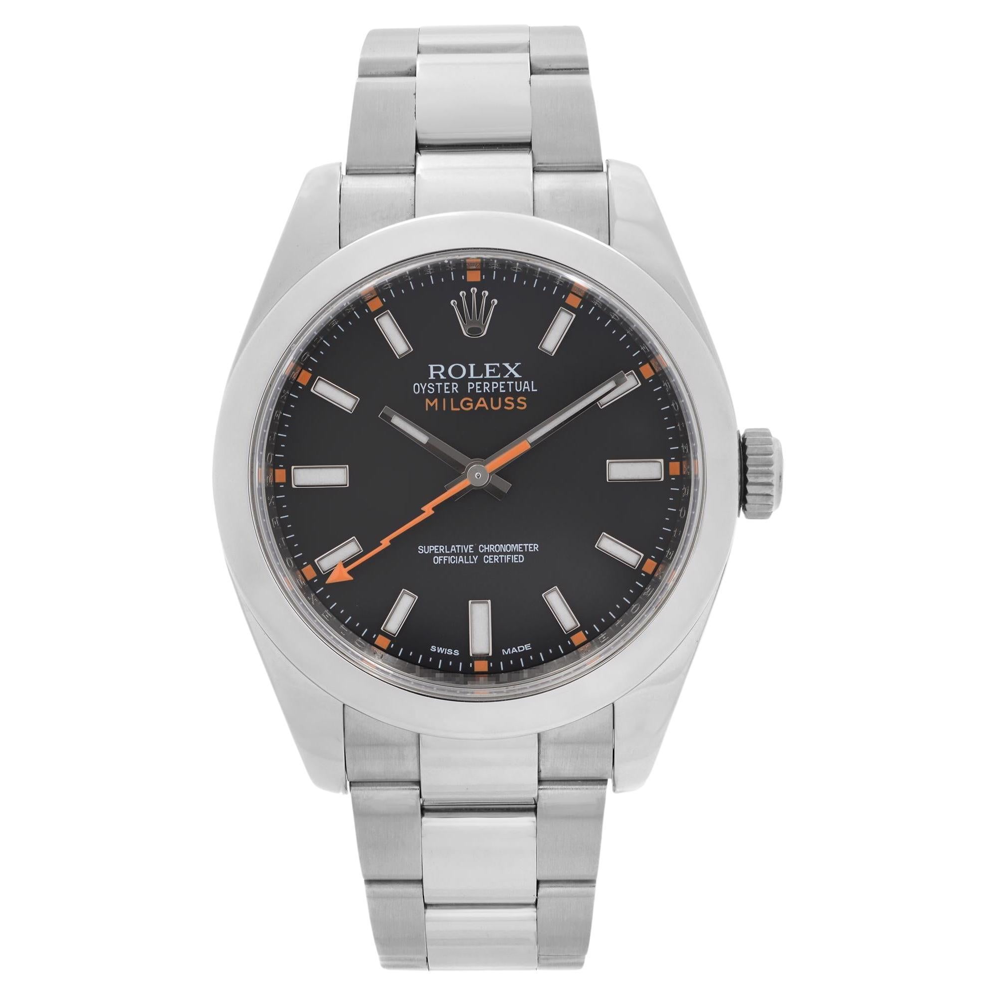 Rolex Milgauss Steel Black Dial Orange Hand Automatic Mens Watch 116400 For Sale