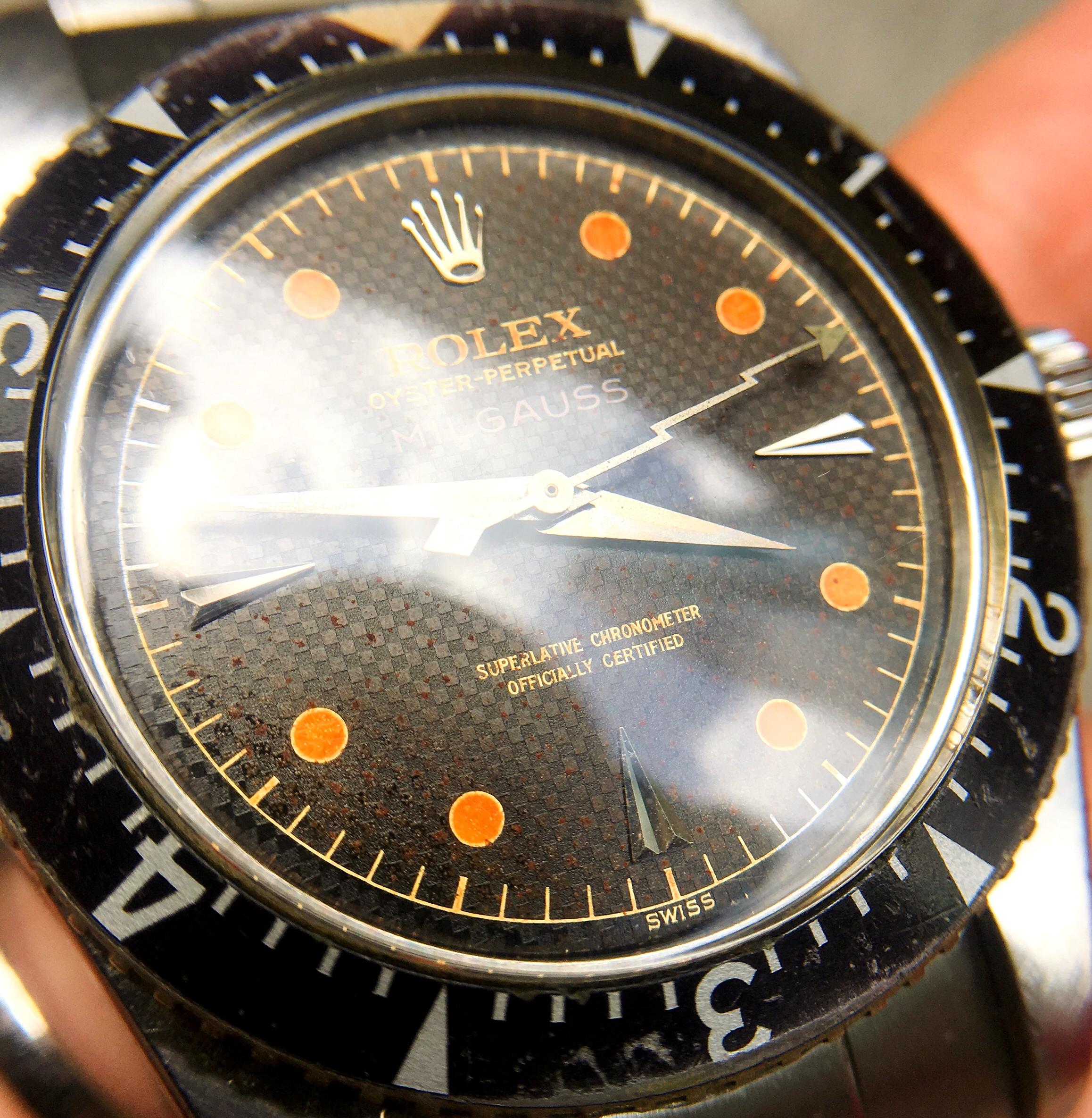 Rolex Milgauss Anti-Magnetic Tropical Honeycomb Dial 6541 Automatic Watch 1958 For Sale 4