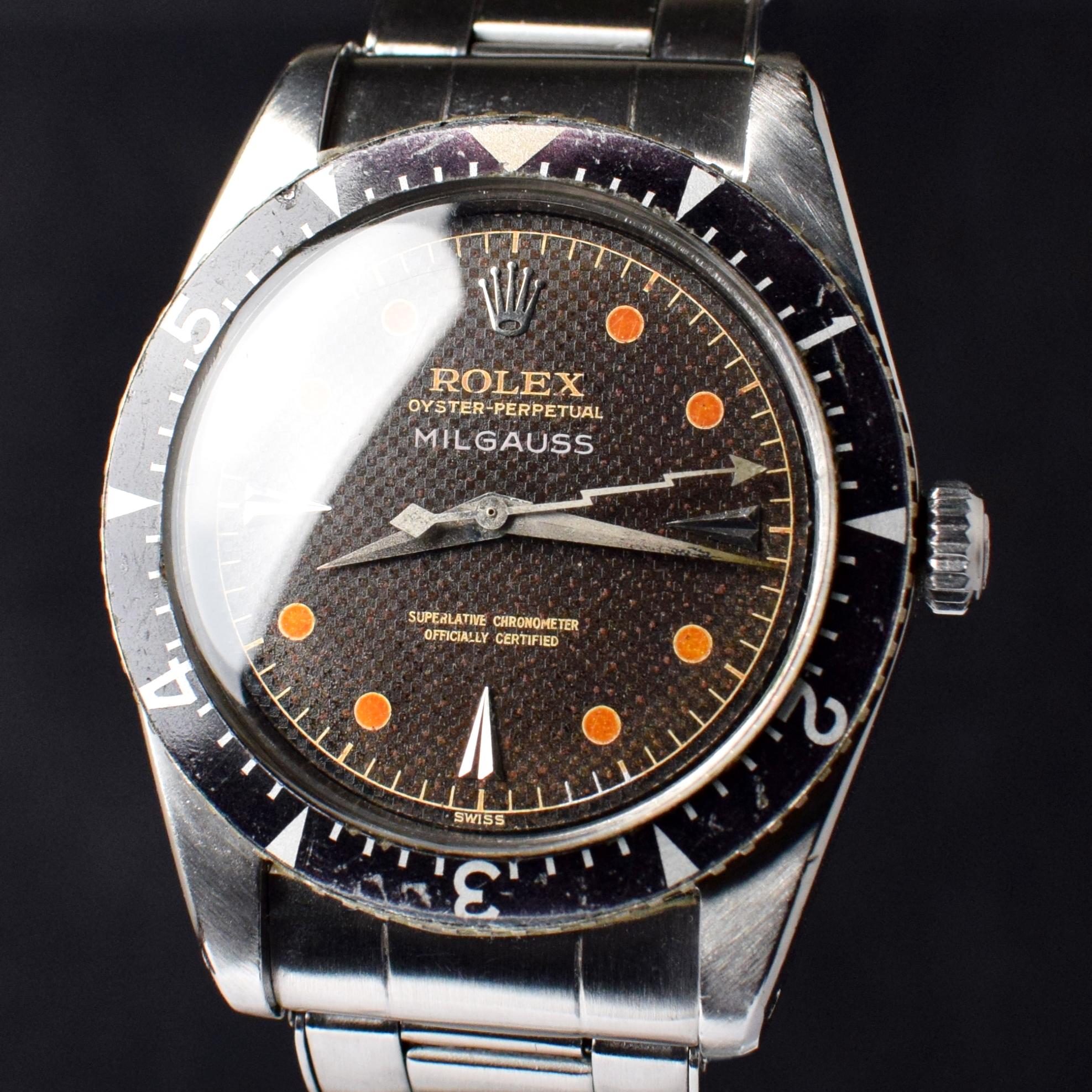 Rolex Milgauss Anti-Magnetic Tropical Honeycomb Dial 6541 Automatic Watch 1958 In Good Condition For Sale In Central & Western District, HK