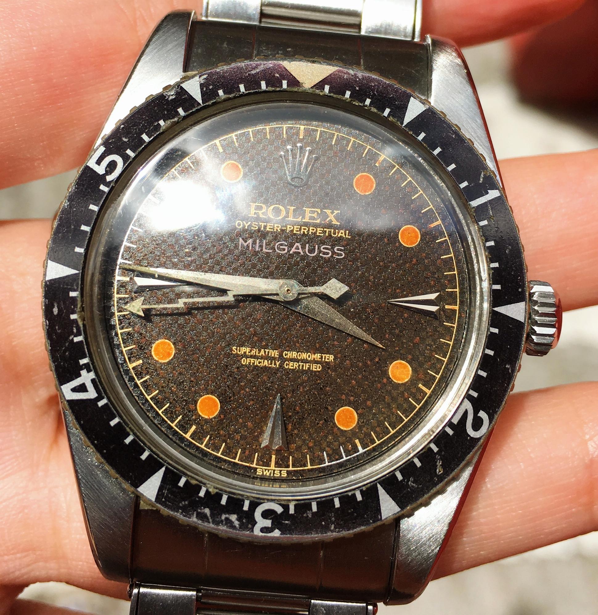 Rolex Milgauss Anti-Magnetic Tropical Honeycomb Zifferblatt 6541 Automatikuhr 1958 im Angebot 4