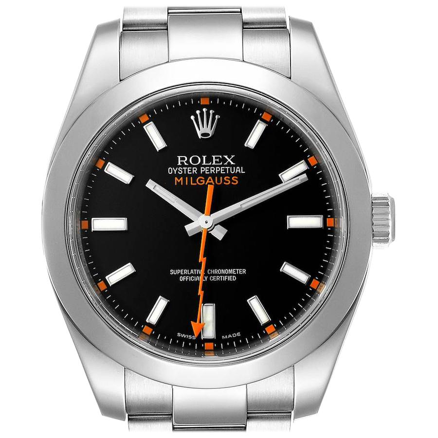 Rolex Milgauss Black Dial Domed Bezel Steel Men's Watch 116400 Box Card For Sale