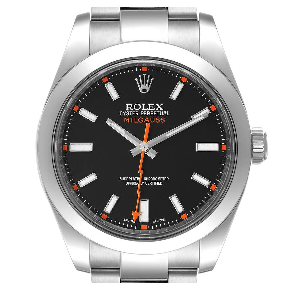Rolex Milgauss Black Dial Domed Bezel Steel Mens Watch 116400 For Sale