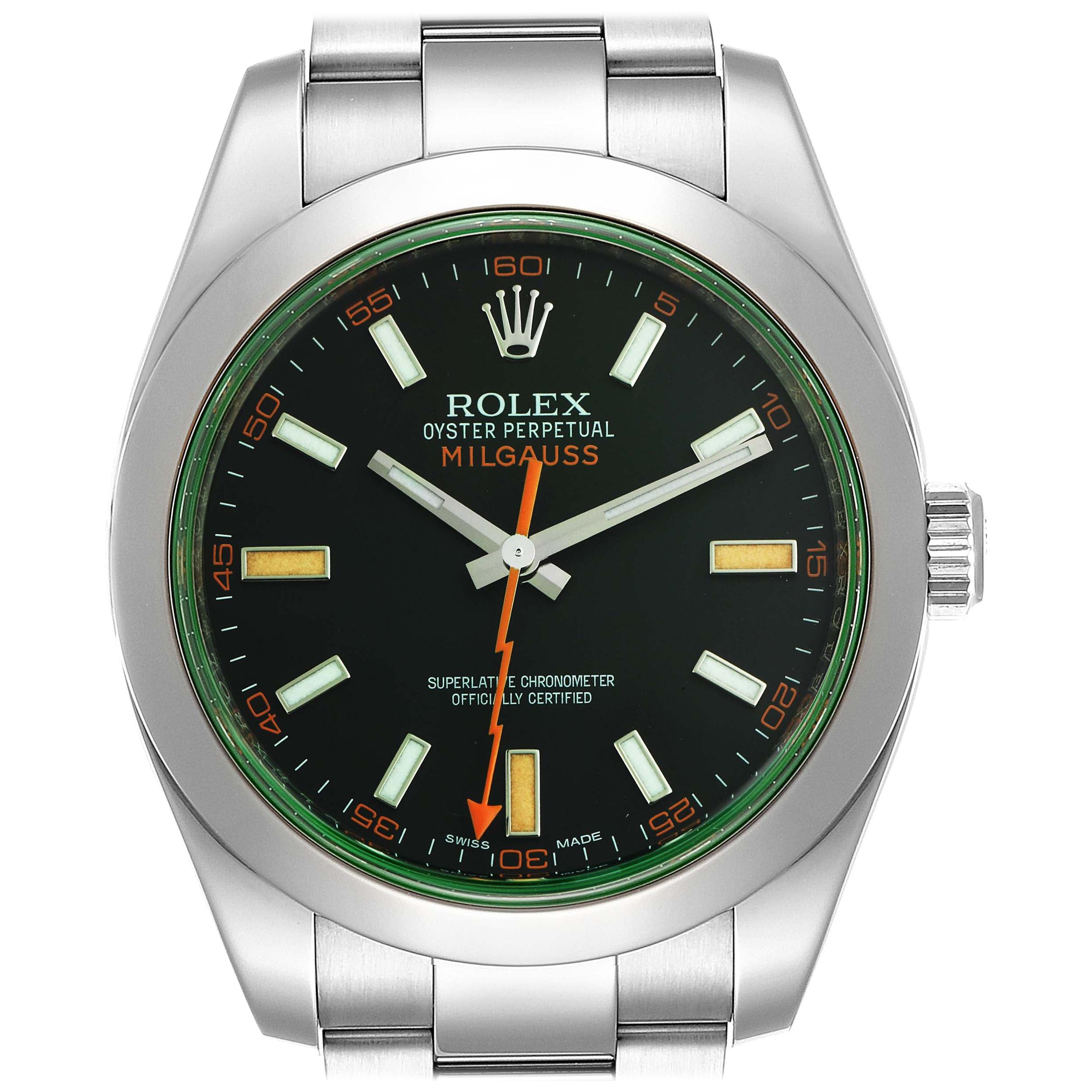 Rolex Milgauss Black Dial Green Crystal Men’s Watch 116400V Box Card