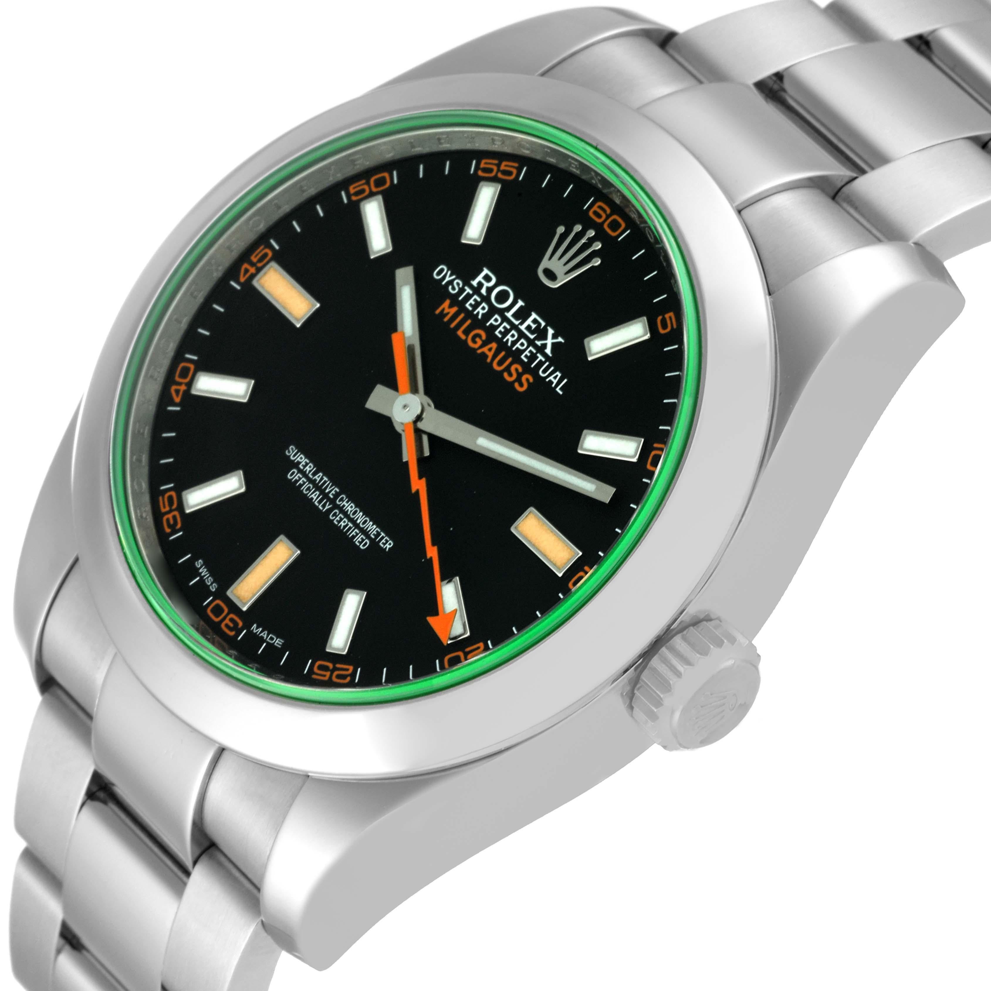 Rolex Milgauss Quadrante Nero Cristallo Verde Acciaio Orologio Uomo 116400 Scheda Scatola In condizioni ottime a Atlanta, GA