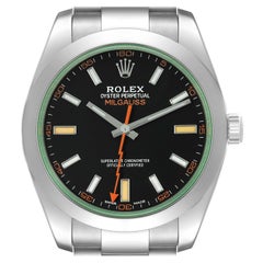 Rolex Milgauss Black Dial Green Crystal Steel Mens Watch 116400 Box Card