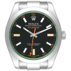 Rolex Milgauss Black Dial Green Crystal Steel Mens Watch 116400 Box Card