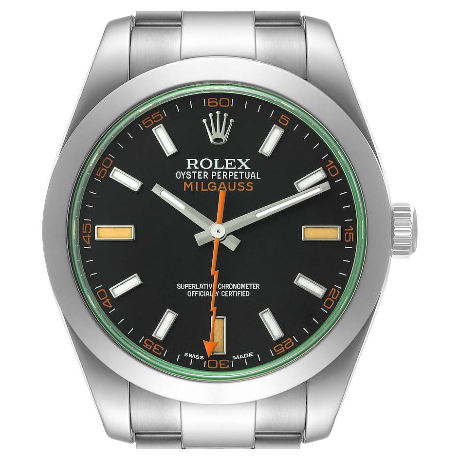 Rolex Milgauss Black Dial Green Domed Bezel Crystal Men's Watch 116400V