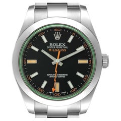Rolex Milgauss Schwarzes Zifferblatt Grüne Kristallstahl Herrenuhr 116400 Box Card