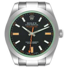 Rolex Milgauss Black Dial Green Crystal Steel Mens Watch 116400 Box Card