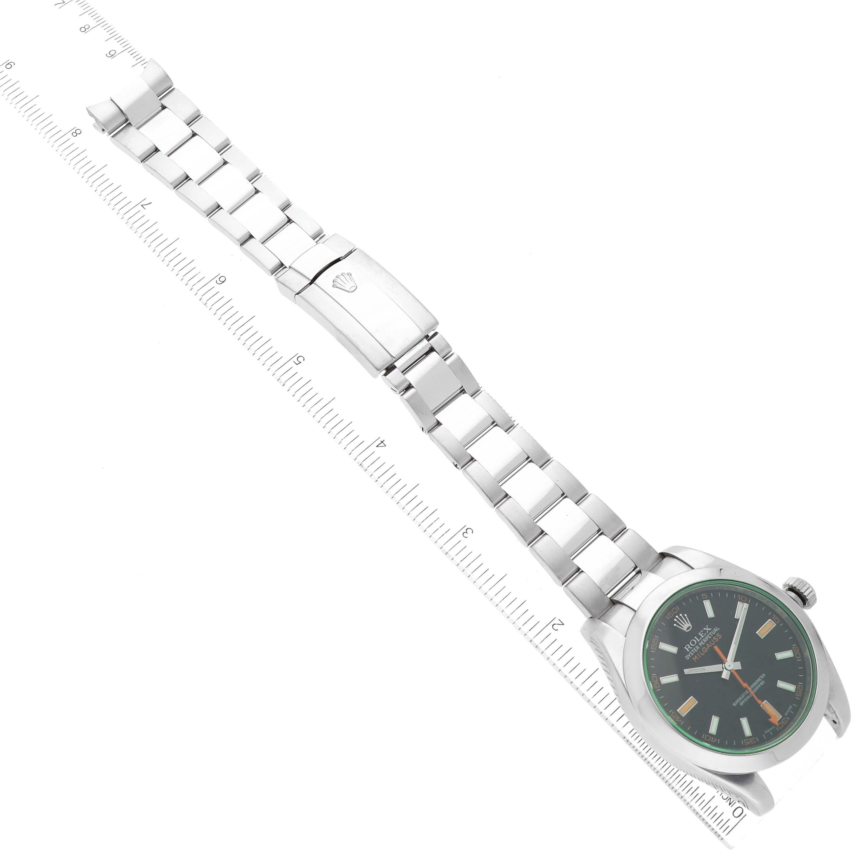 Rolex Milgauss Black Dial Green Crystal Steel Mens Watch 116400 7