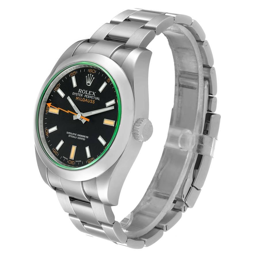 Rolex Milgauss Black Dial Green Crystal Steel Mens Watch 116400