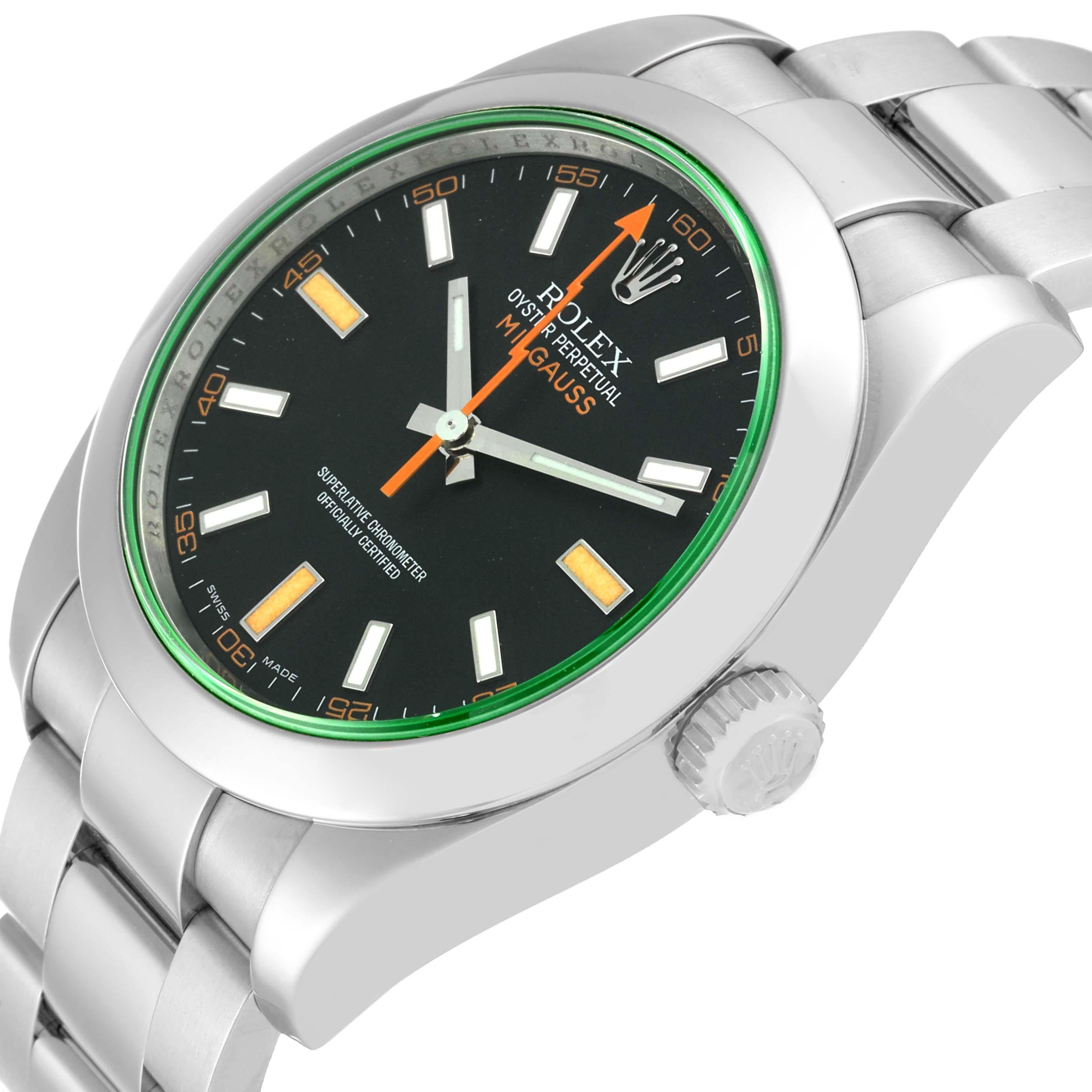 Rolex Milgauss Black Dial Green Crystal Steel Mens Watch 116400 1