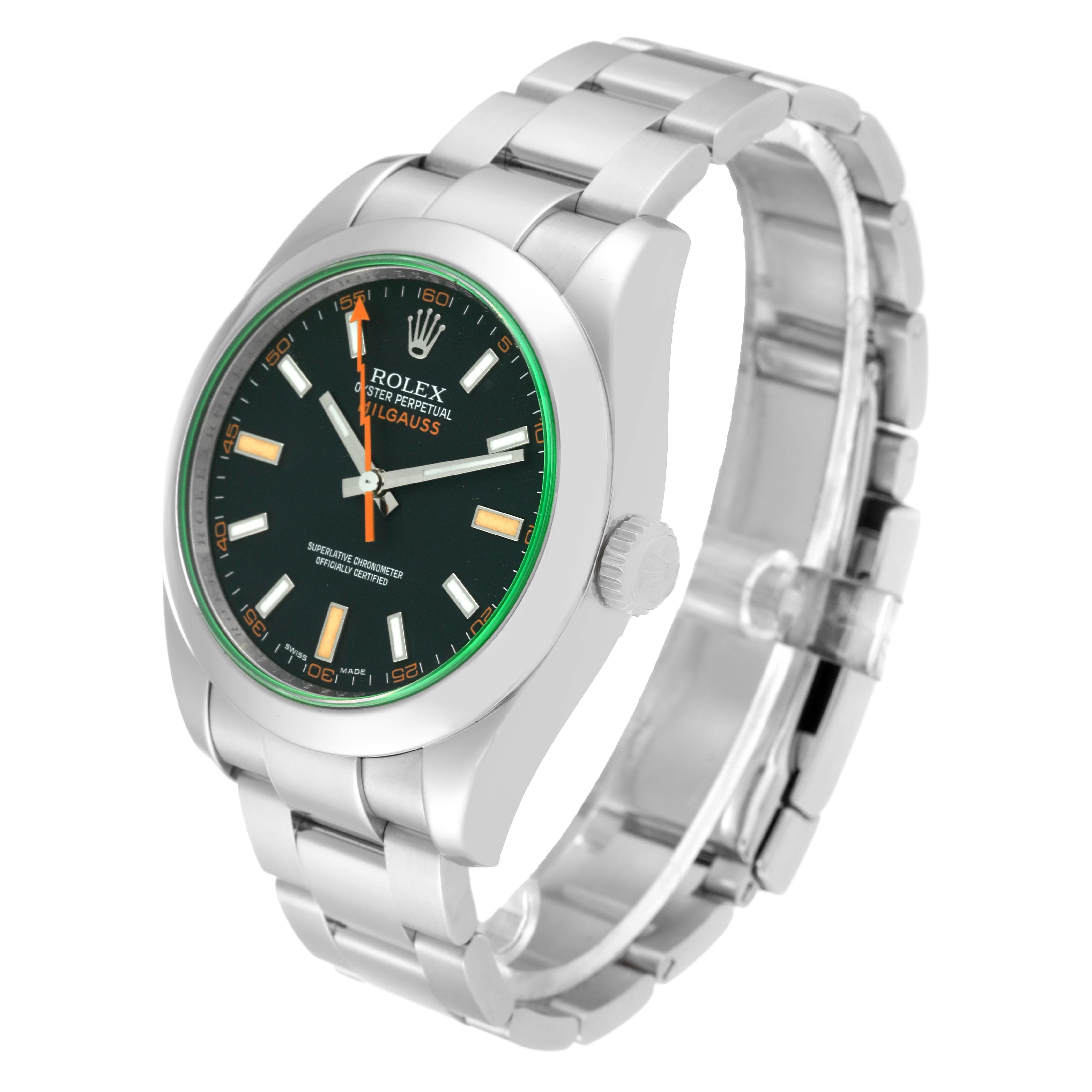 Rolex Milgauss Black Dial Green Crystal Steel Mens Watch 116400 For Sale 2
