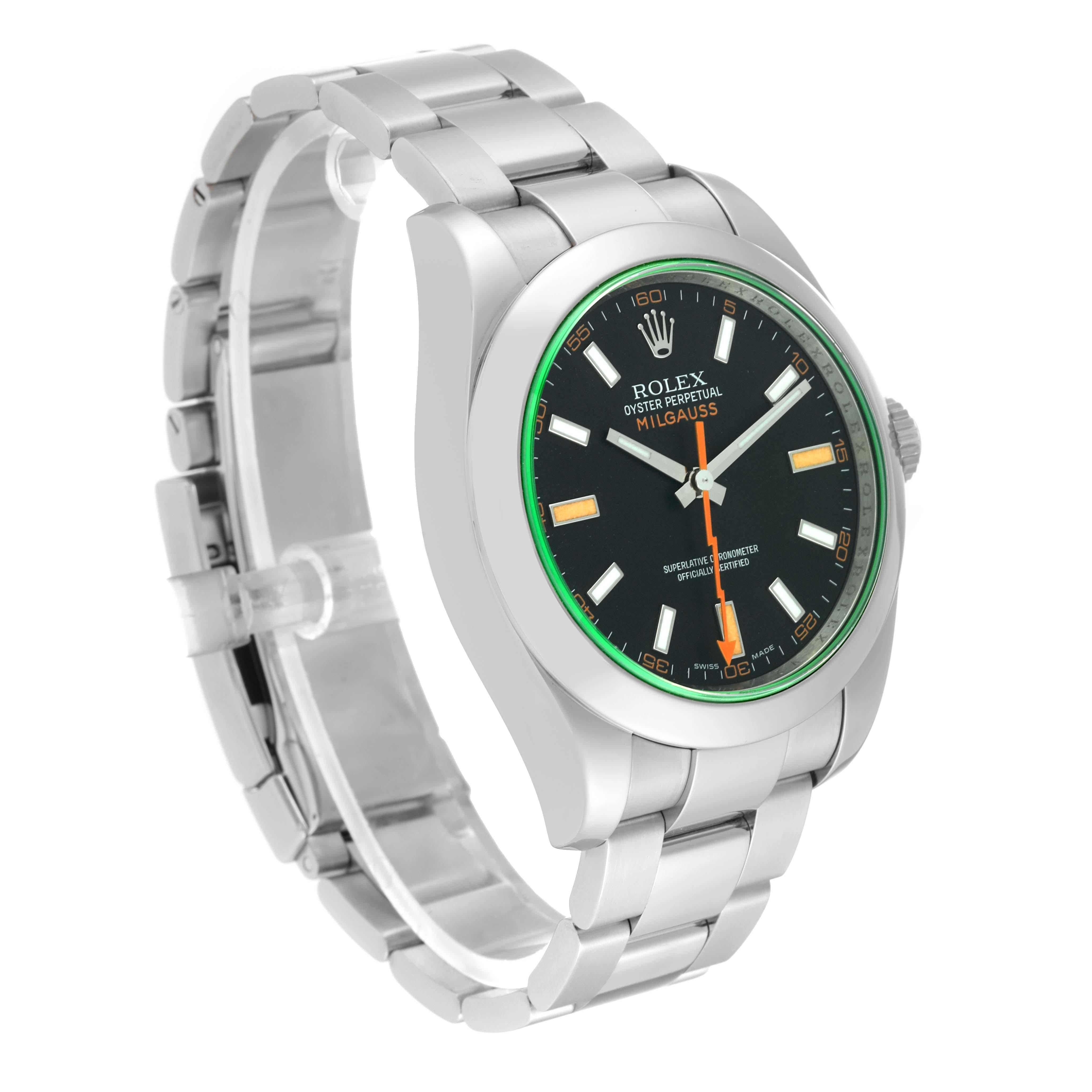 Rolex Milgauss Black Dial Green Crystal Steel Mens Watch 116400 2