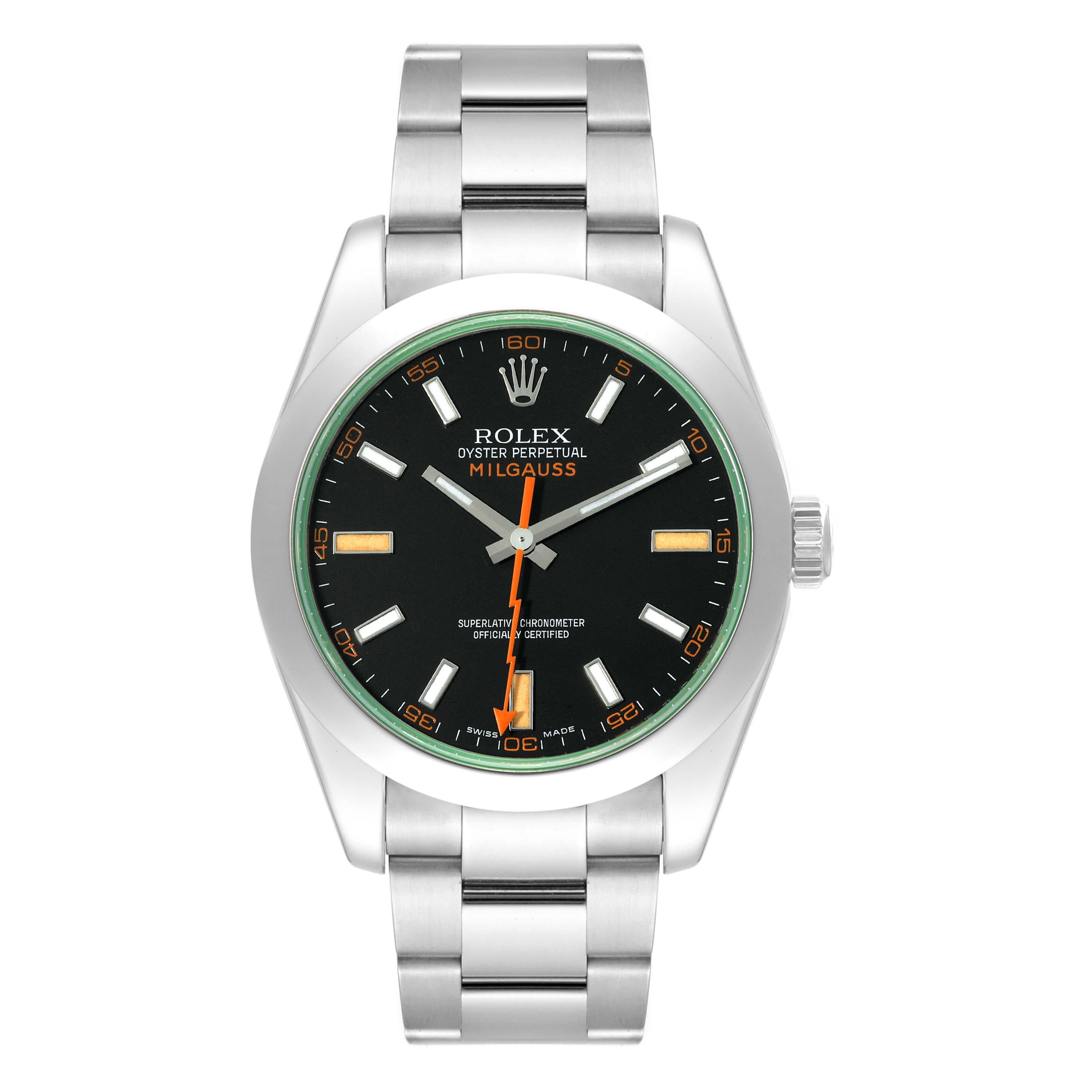 Rolex Milgauss Black Dial Green Crystal Steel Mens Watch 116400 For Sale 3