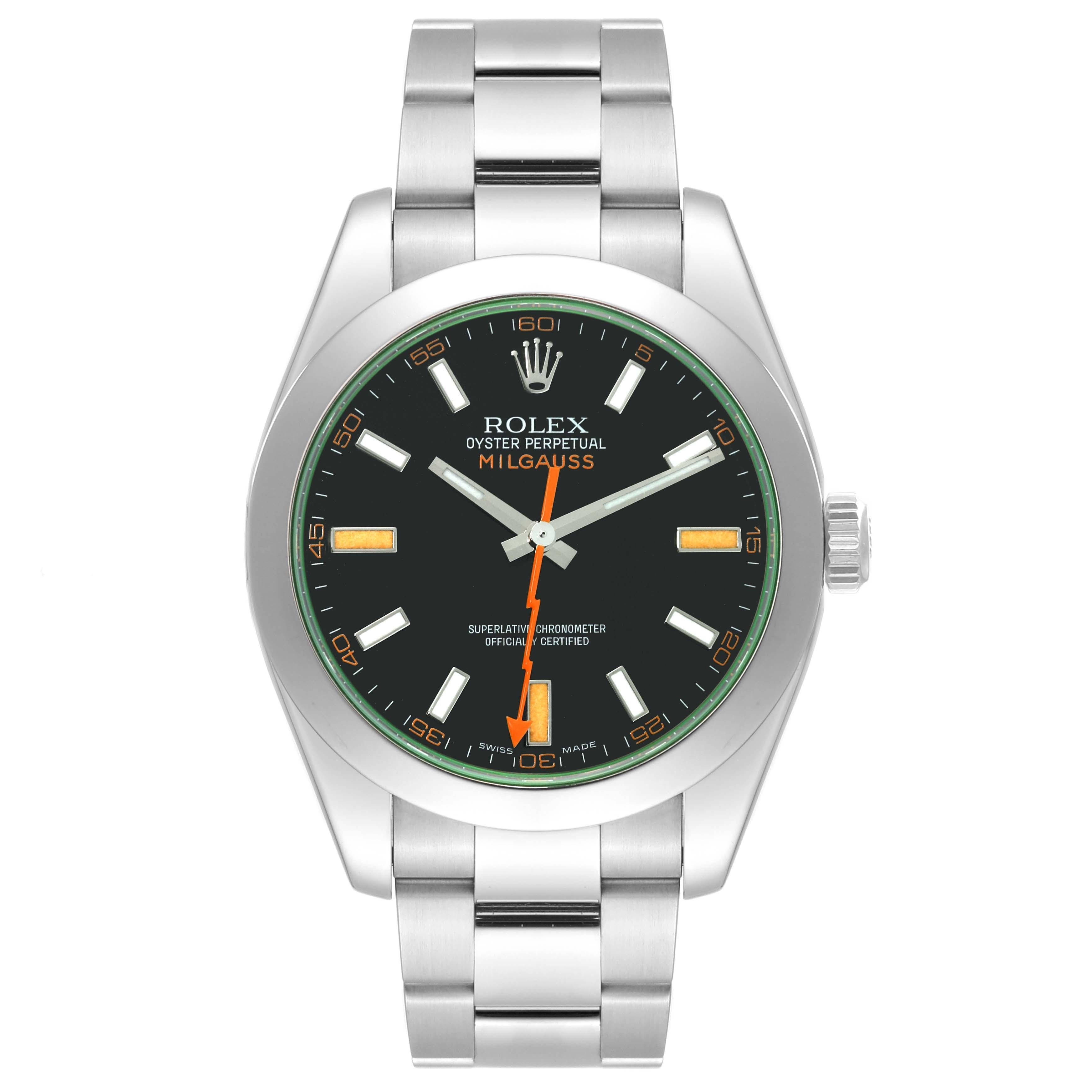 Rolex Milgauss Black Dial Green Crystal Steel Mens Watch 116400 4
