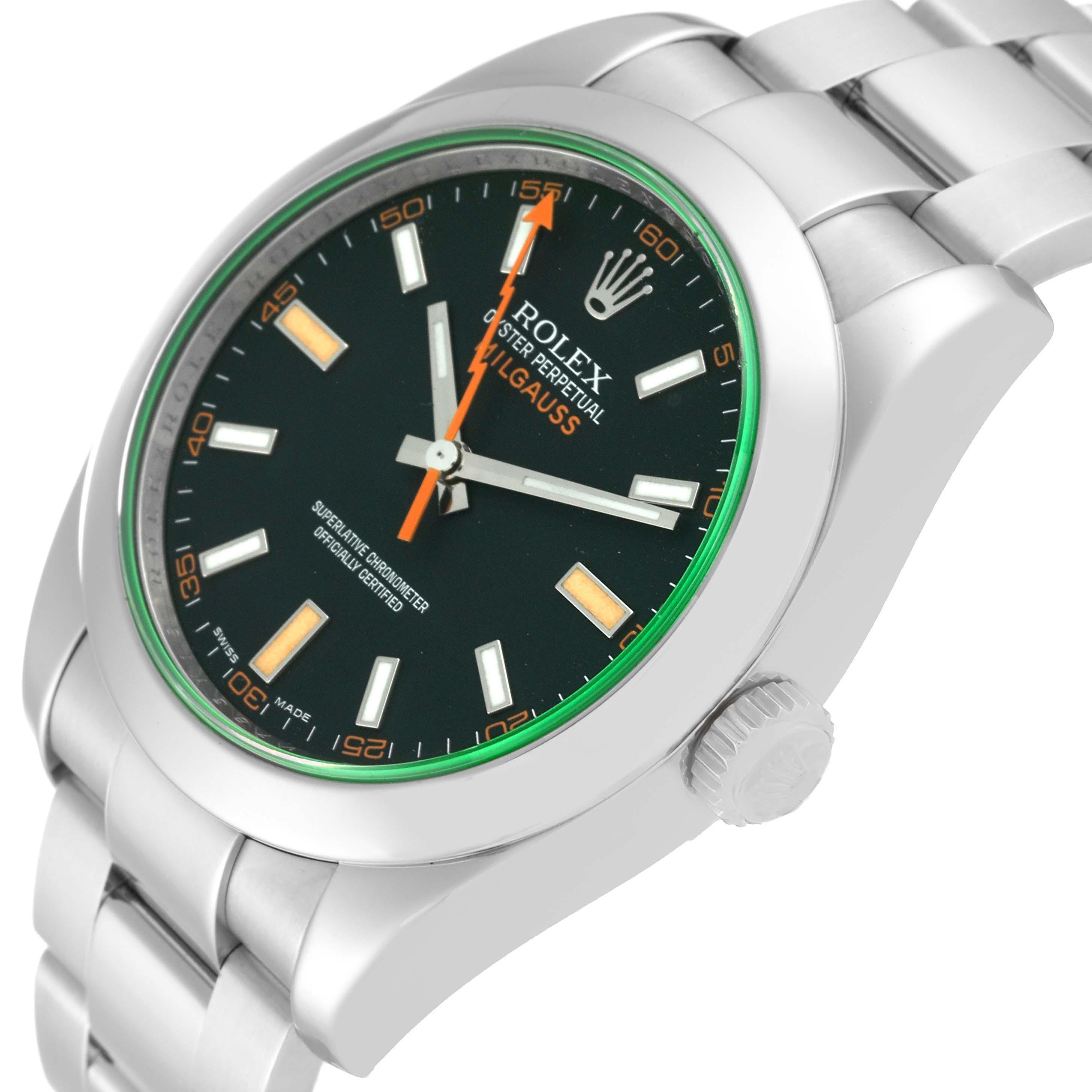 Rolex Milgauss Black Dial Green Crystal Steel Mens Watch 116400 For Sale 5