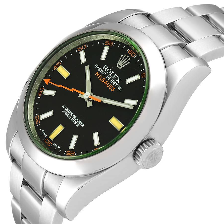 Men's Rolex Milgauss Black Dial Green Crystal Steel Mens Watch 116400GV