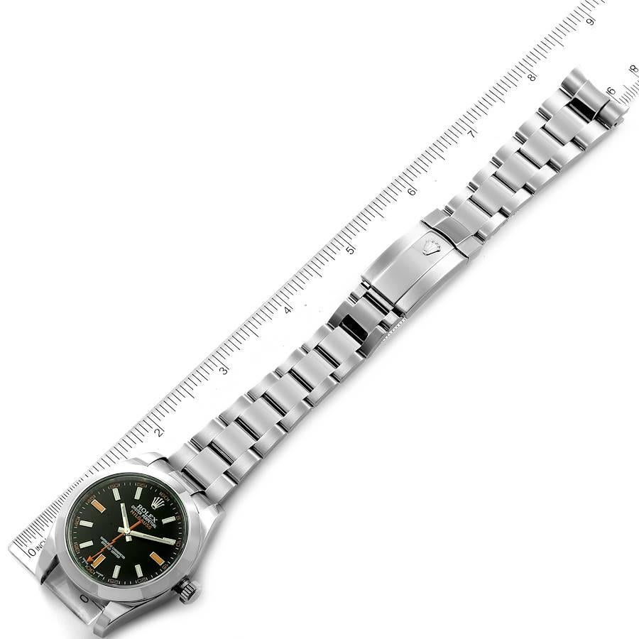 Rolex Milgauss schwarzes Zifferblatt grün Kristall Stahl Herrenuhr 116400V Box Karte im Angebot 7
