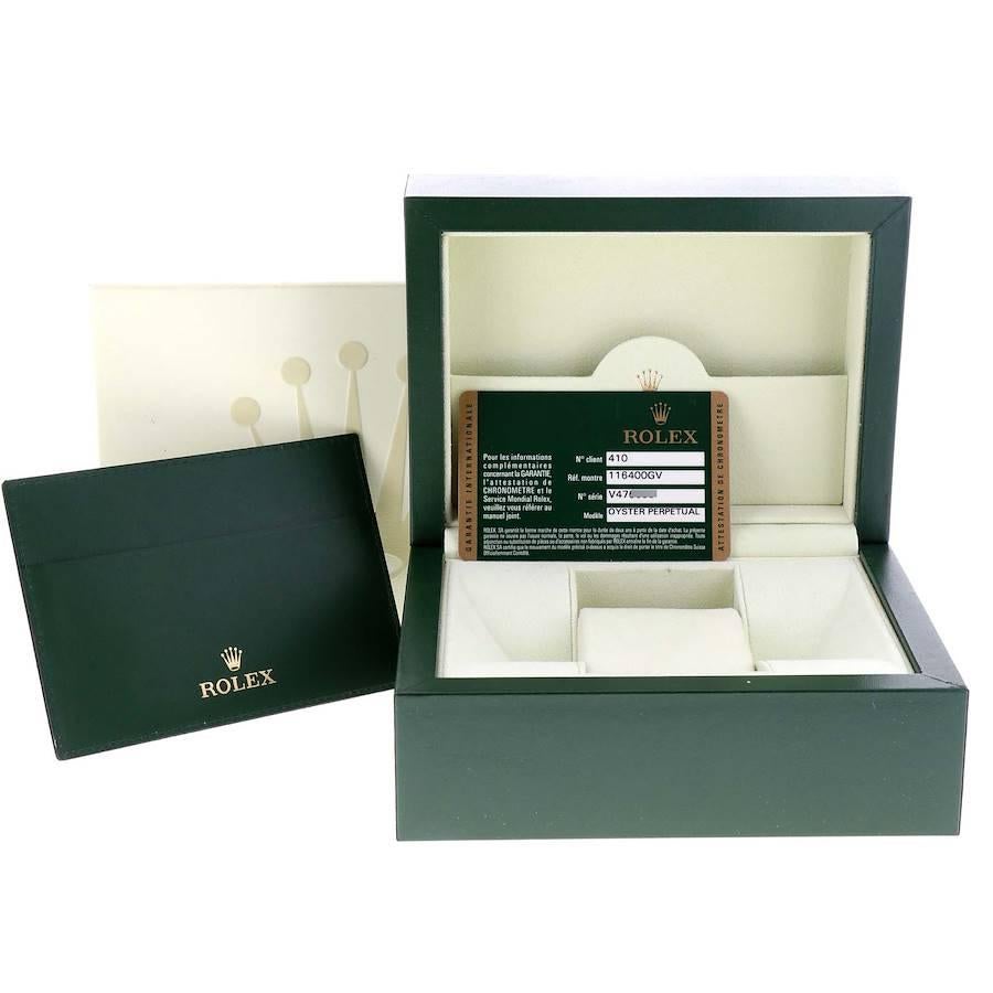 Rolex Milgauss schwarzes Zifferblatt grün Kristall Stahl Herrenuhr 116400V Box Karte im Angebot 9
