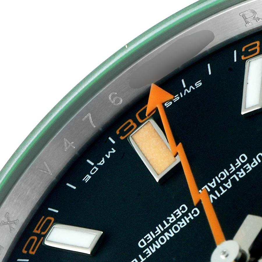 Rolex Milgauss schwarzes Zifferblatt grün Kristall Stahl Herrenuhr 116400V Box Karte im Angebot 3