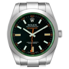 Rolex Milgauss Black Dial Green Crystal Steel Men's Watch 116400V Box Card
