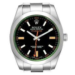 Rolex Milgauss schwarzes Zifferblatt grün Kristall Stahl Herrenuhr 116400V Box Karte