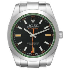 Rolex Milgauss Black Dial Green Crystal Steel Mens Watch 116400V Box Card