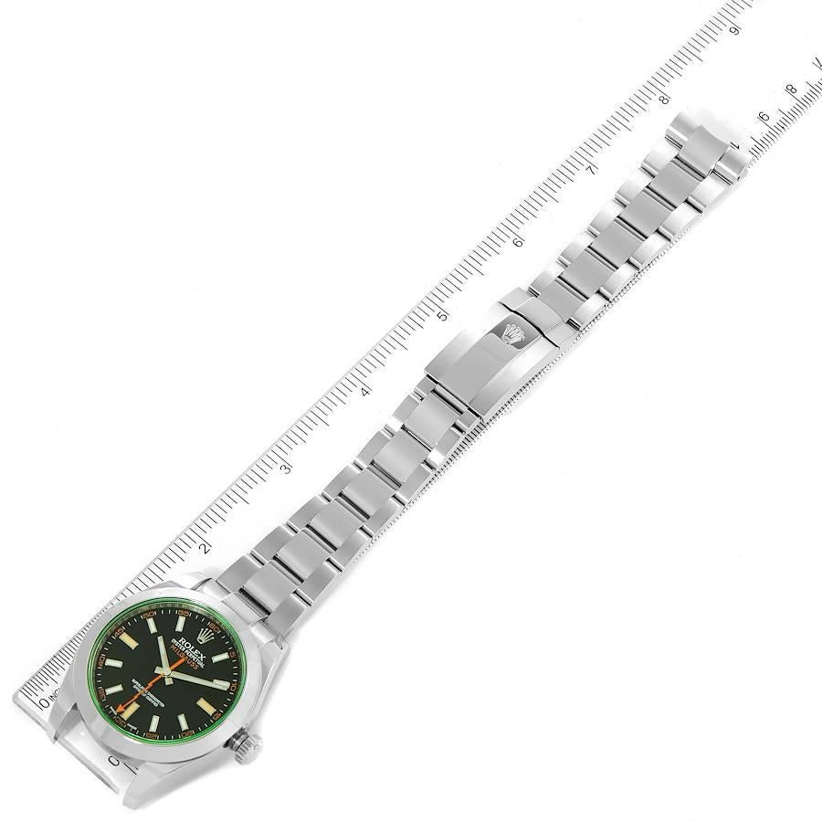 Rolex Milgauss Black Dial Green Crystal Steel Mens Watch 116400V For Sale 6