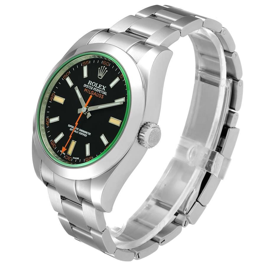 Men's Rolex Milgauss Black Dial Green Crystal Steel Mens Watch 116400V For Sale