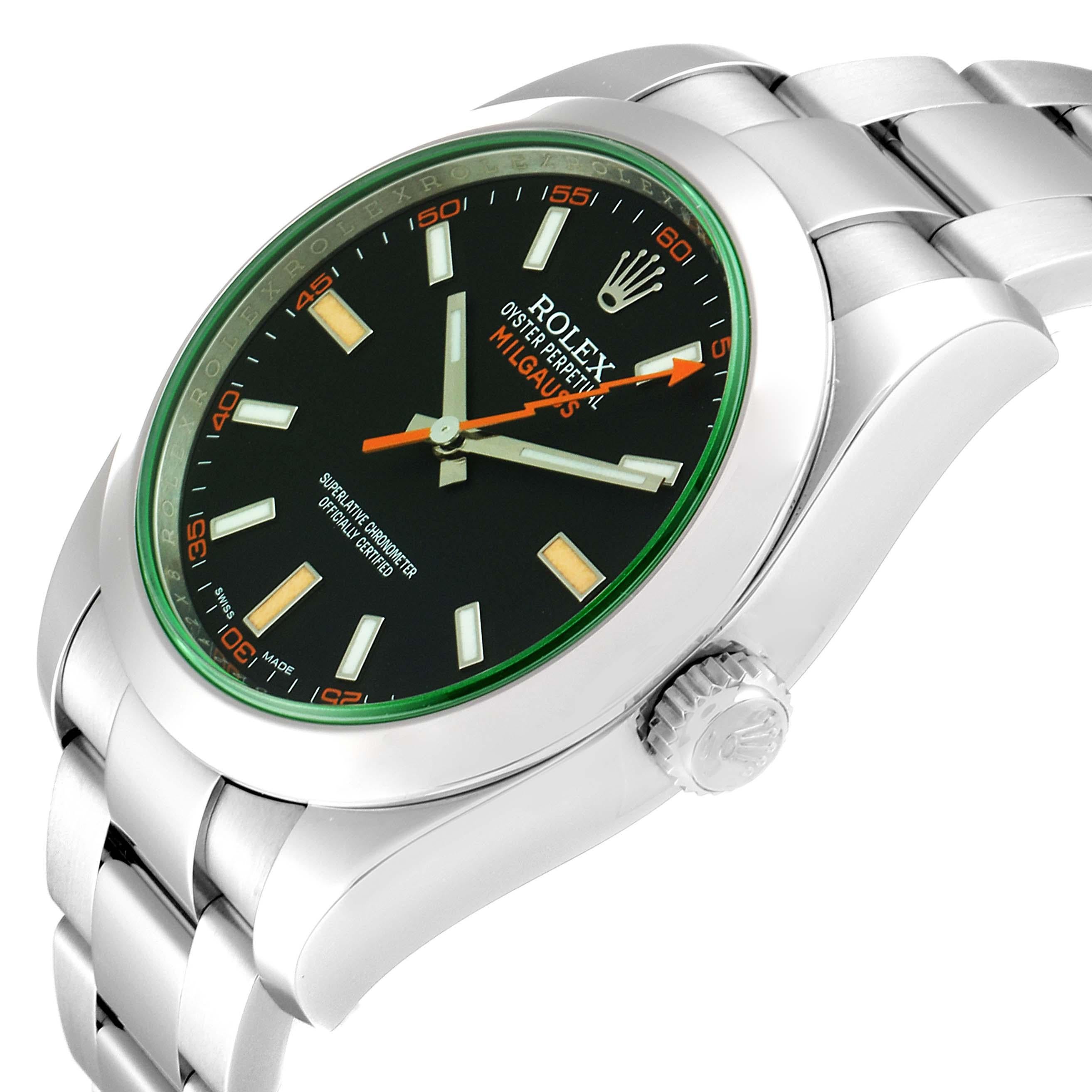 Rolex Milgauss Black Dial Green Crystal Steel Men's Watch 116400V 1