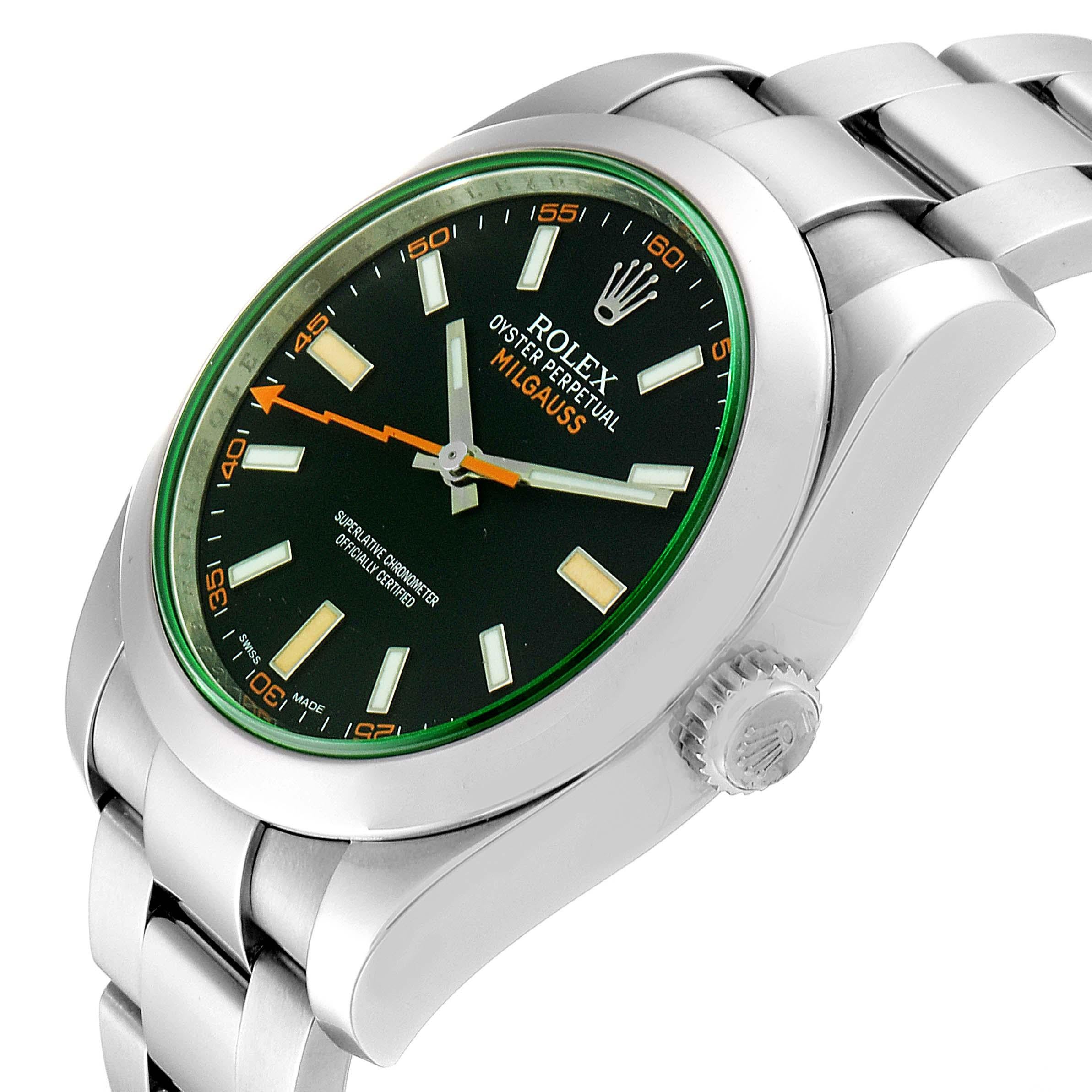 Men's Rolex Milgauss Black Dial Green Crystal Steel Men’s Watch 116400V For Sale
