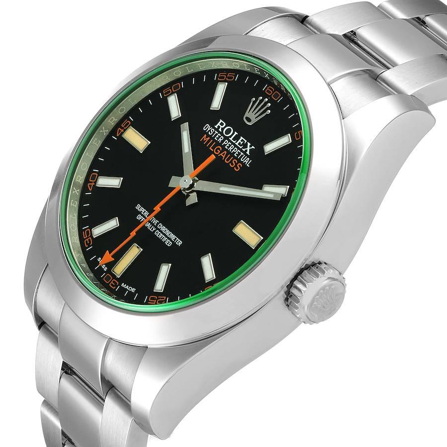 Rolex Milgauss Black Dial Green Crystal Steel Mens Watch 116400V For Sale 1