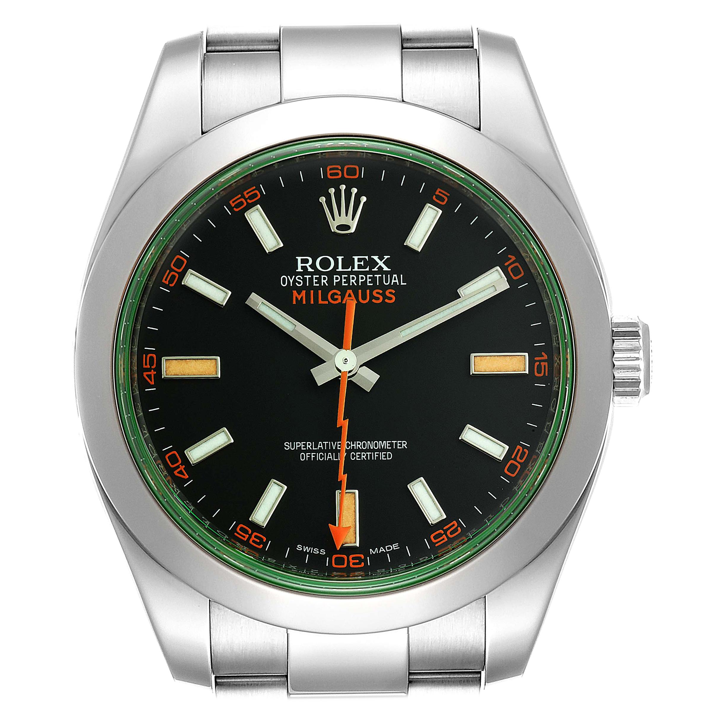 Rolex Milgauss Black Dial Green Crystal Steel Men's Watch 116400V